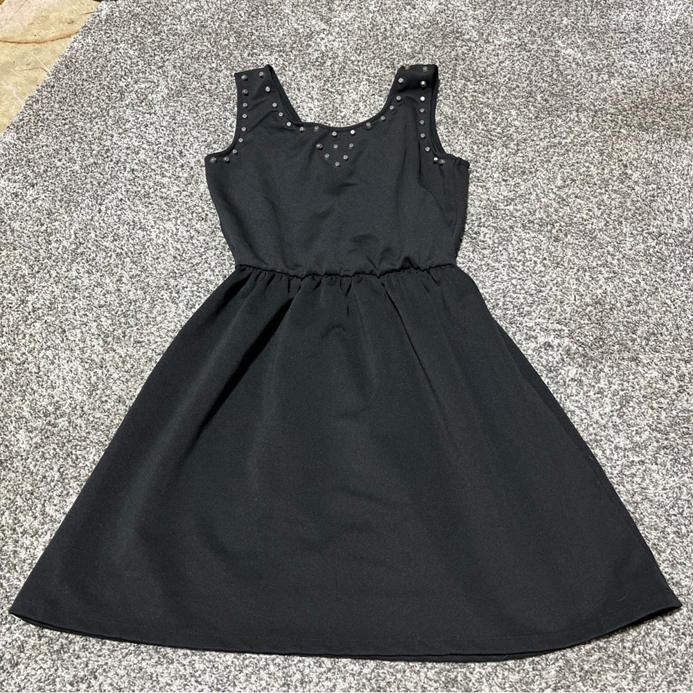 Poof Couture Womens A Line Dress Black  Studs Stretch Scoop Neck Sleeveless L